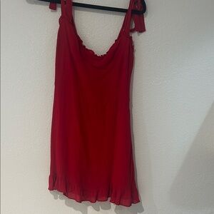 Reformation Red Tie-Shoulder Slip Dress